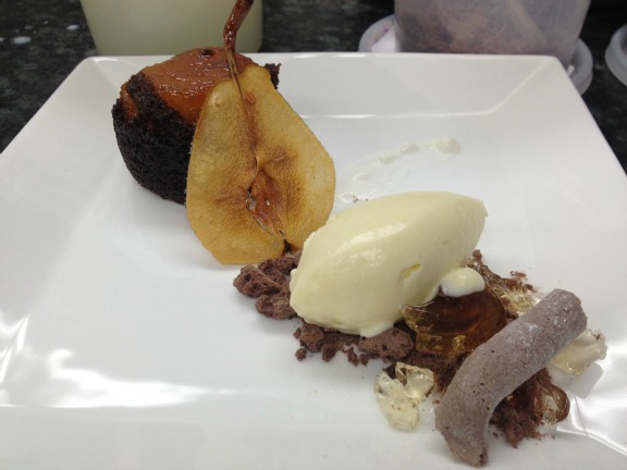 Chocolate Pear Cake With Bourbon Ice Cream